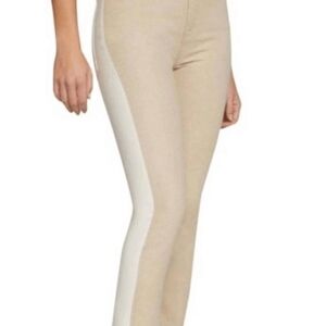 Good American Good Classic Straight Tan/Faux Leather Jeans - Size 12/31"